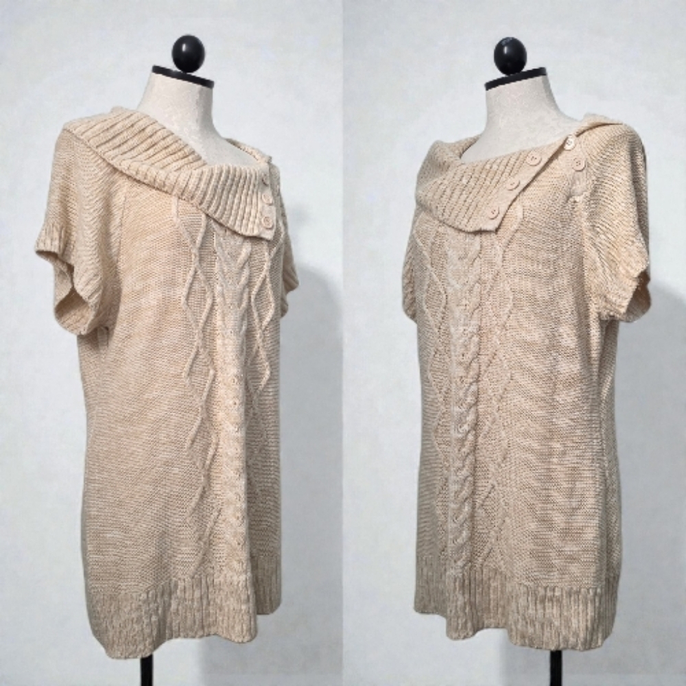No Boundaries Women's Chic Knitwear Tunic with Elegant Cable Detail Cream XL - Picture 2 of 5